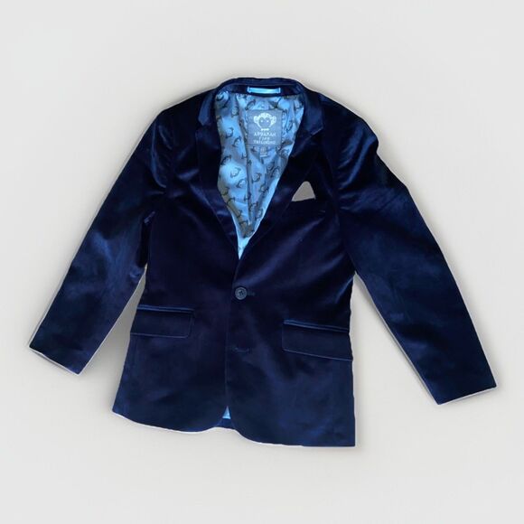 Appaman Fine Tailoring  Blue Velvet Sport Coat Formal Jacket Blazer Boys 8 EUC - Picture 1 of 6